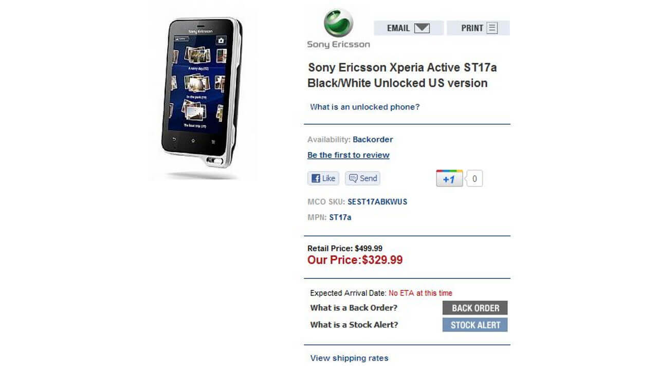 北米版「Xperia Active（ST17a）」発売