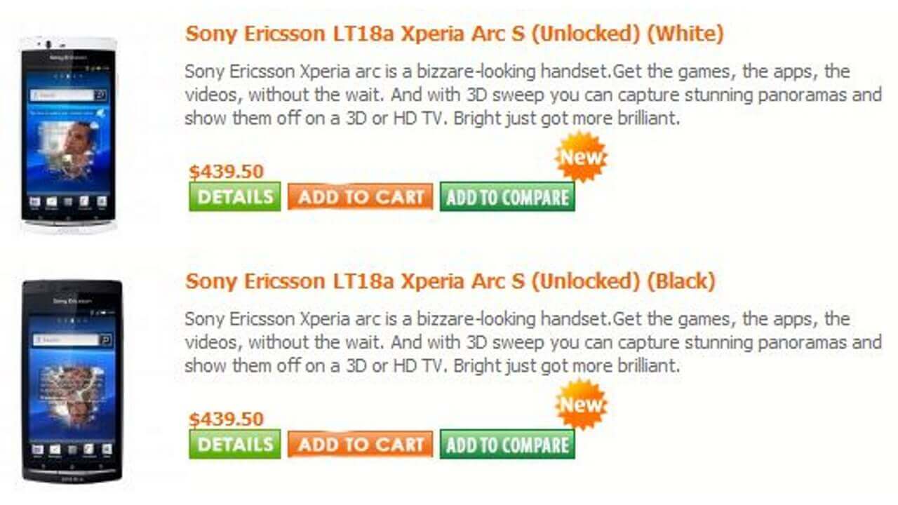 Negriでも北米版「Xperia Arc S」が発売されてました