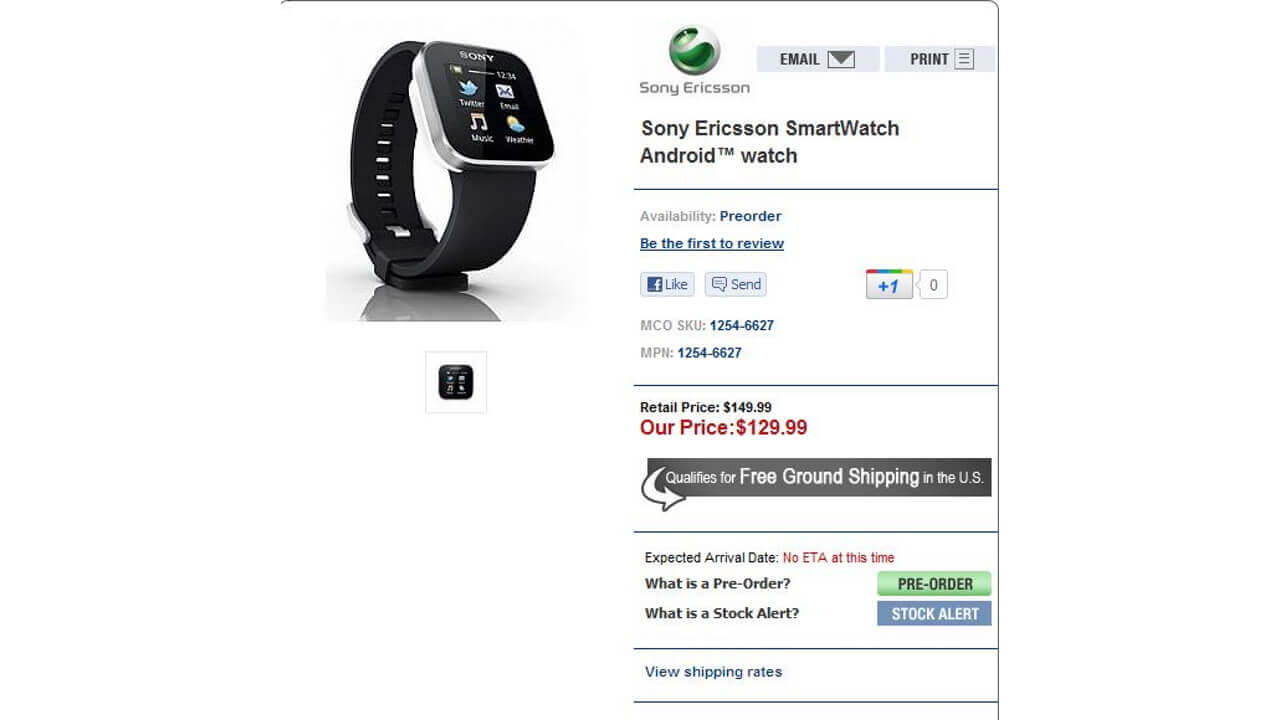 Sony Ericsson「SmartWatch」予約開始