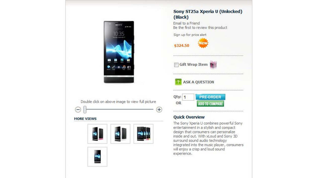 Negriで北米版「Xperia U（ST25a）」のプレオーダーが開始