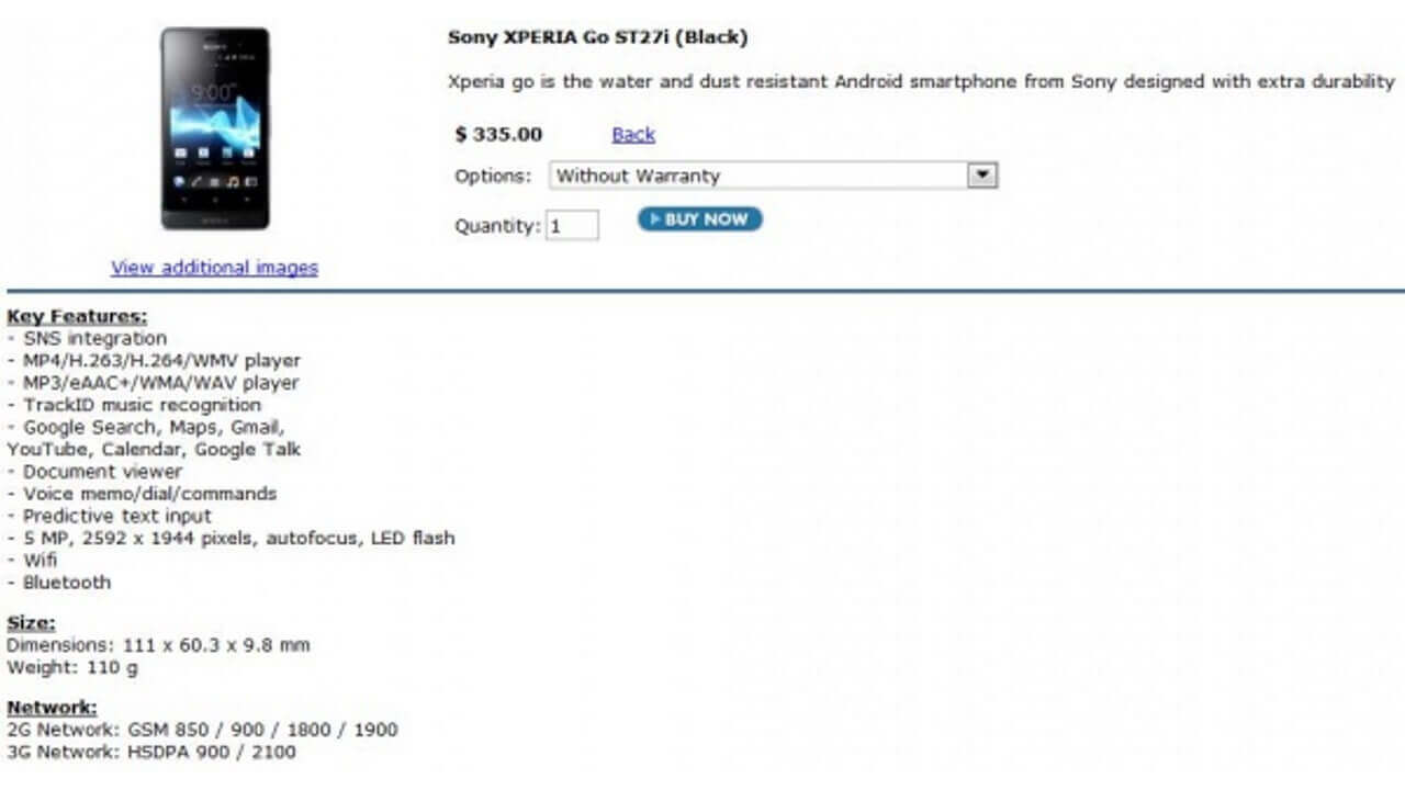 「Xperia Go（ ST27i）」ブラックのみ1ShopMobileに入荷