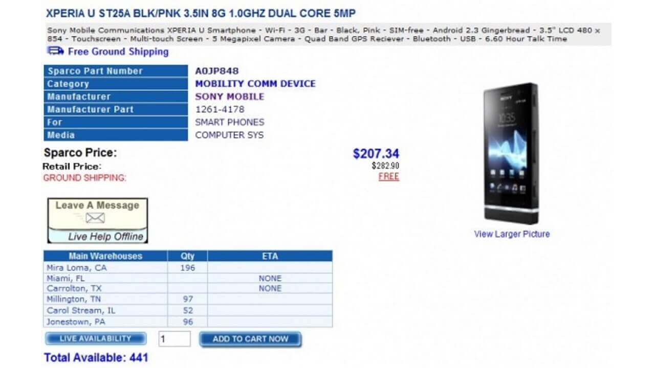 北米版「Xperia U」ひどく値下がり