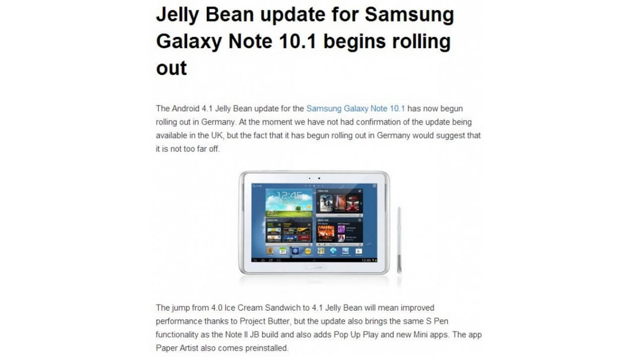 Galaxy Note 10.1のAndroid 4.1へのアップデートが開始
