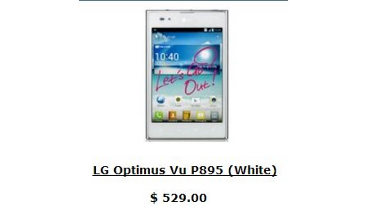 1ShopMobileにLG Optimus Vu P895のWHITEカラーが入荷