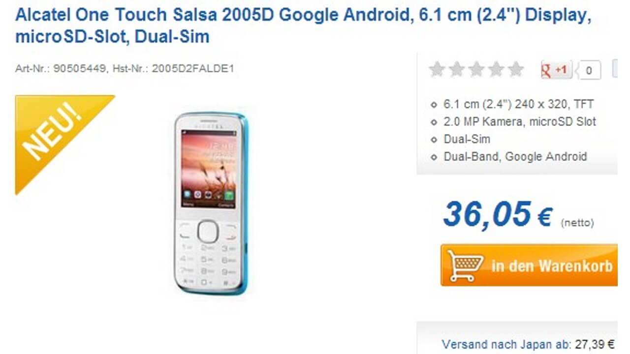 これでAndroid搭載？Alcatel One Touch Salsa 2005D/2010D