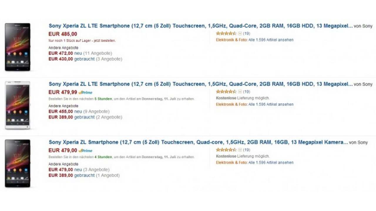 ドイツでXperia ZL C6503が値上がり