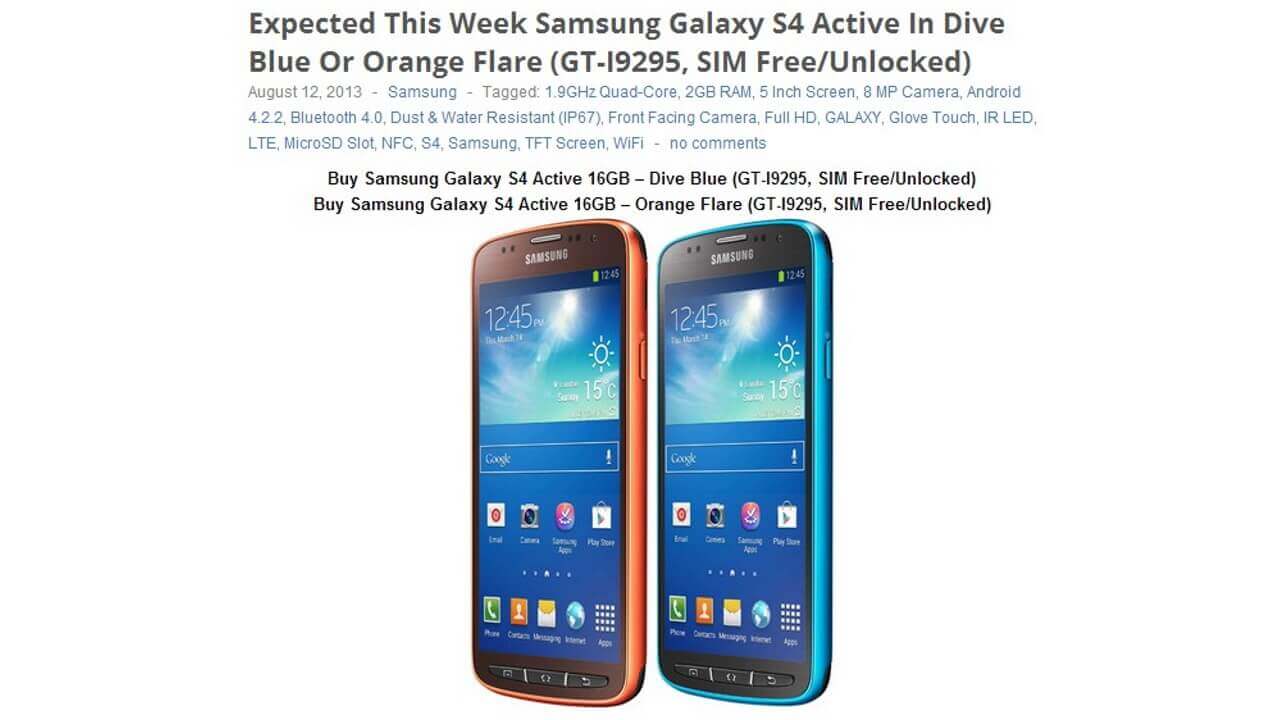 英Hnadtec、今週中にGalaxy S4 ActiveのDive BlueかOrange Flareカ入荷