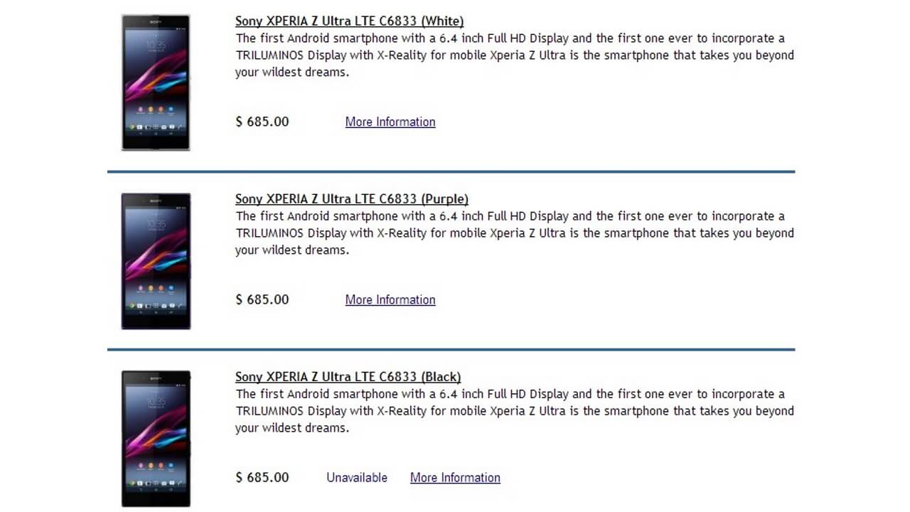 1ShopMobileにXperia Z Ultra C6833が3色揃う