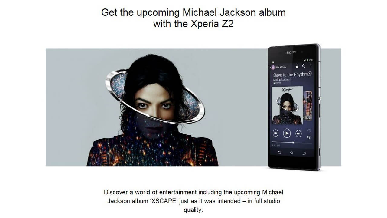 Xperia Z2/Z2 Tablet/M2購入特典マイケル・ジャクソン遺作第二弾「XSCAPE」が無料視聴可能に