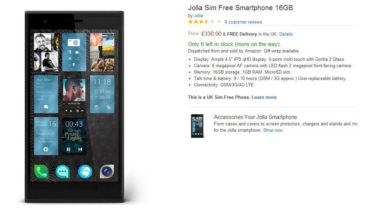 Sailfish OS搭載Jollaが英Amazonから直販可能に