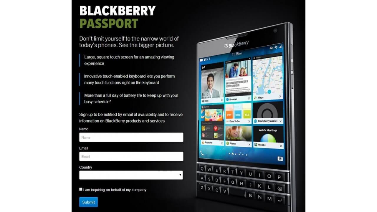 BlackBerry Passport事前登録を開始