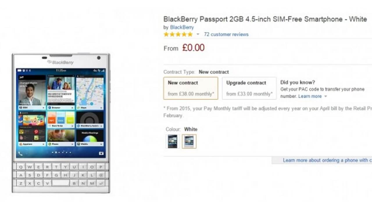 英Amazonに「BlackBerry Passport」WHITE登場