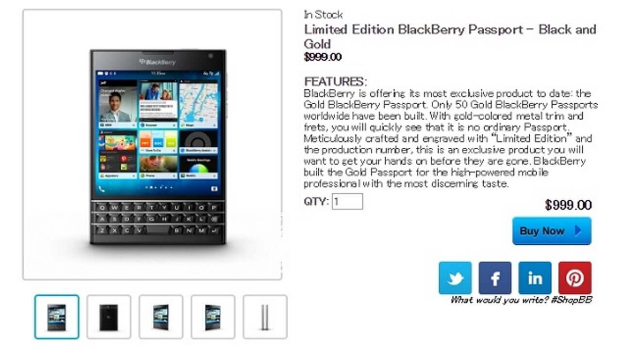 「BlackBerry Passport Black and Gold Limited Edition」は米国でも発売予定？