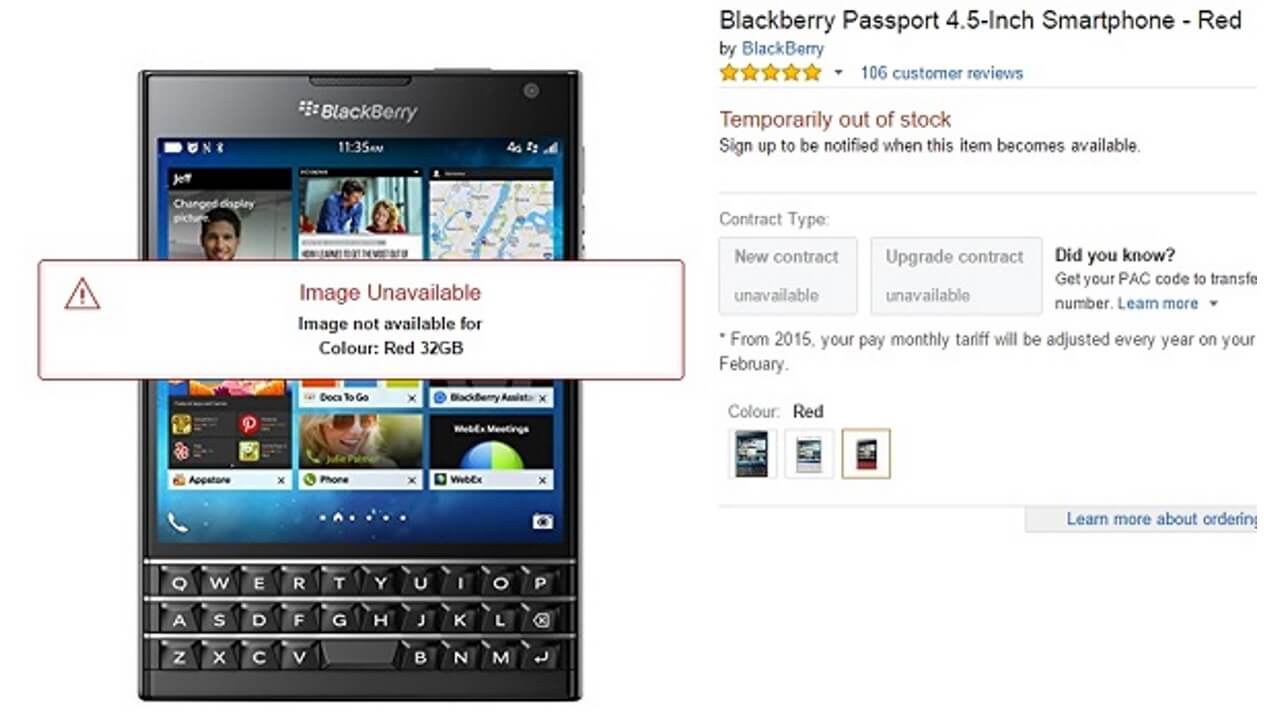 英Amazonでも「BlackBerry Passport」RED発売？