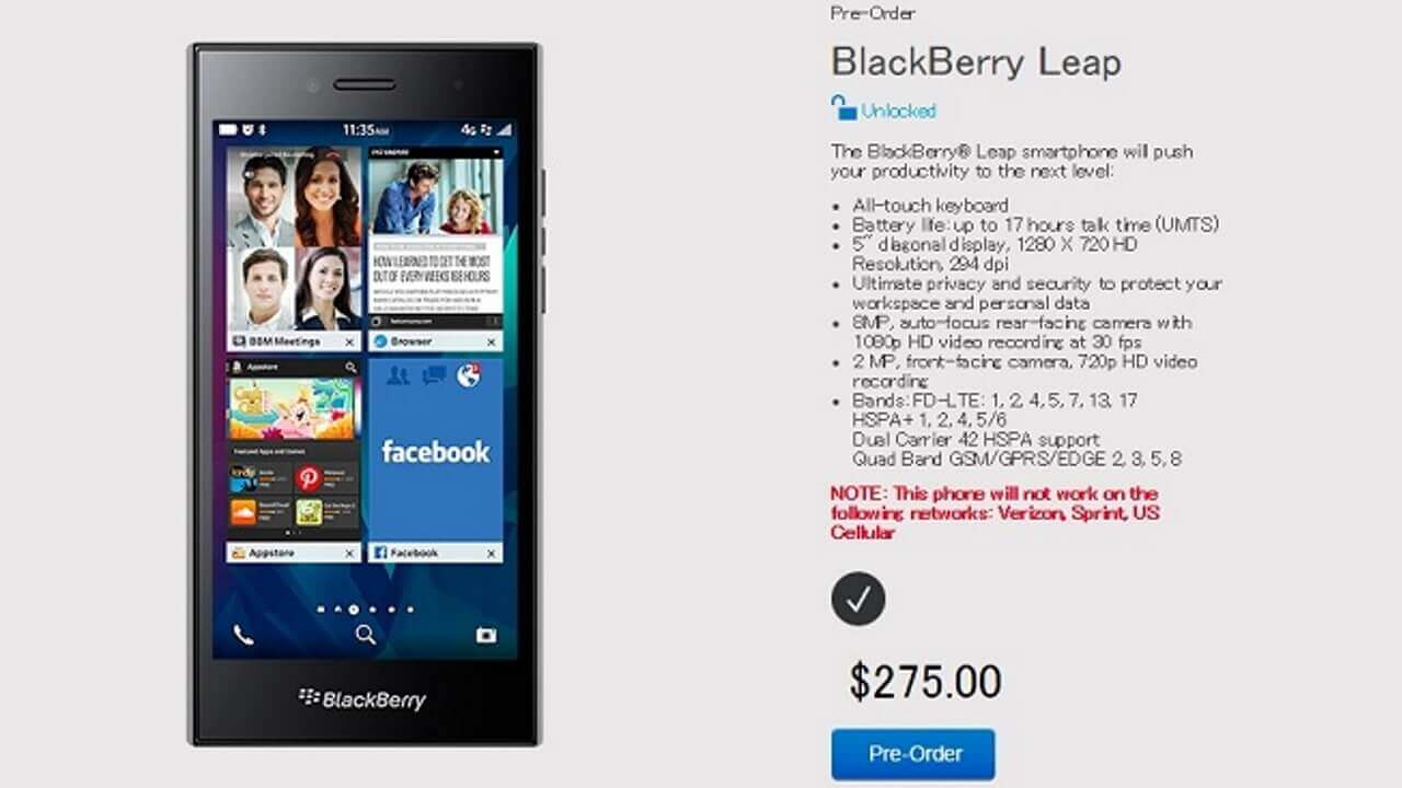 米/ドイツ「BlackBerry Leap」公式予約開始