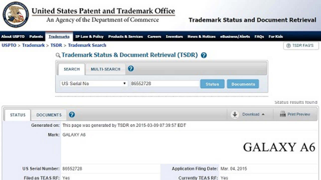 Samsung、「Galaxy A6/A8/A9」を米国で商標登録