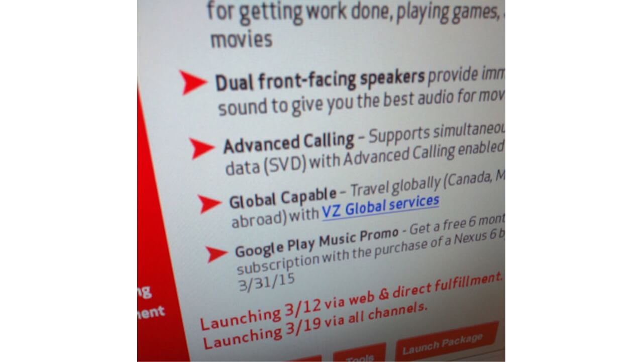Verizon版「Nexus 6」用パンフレットにVoLTE対応記載