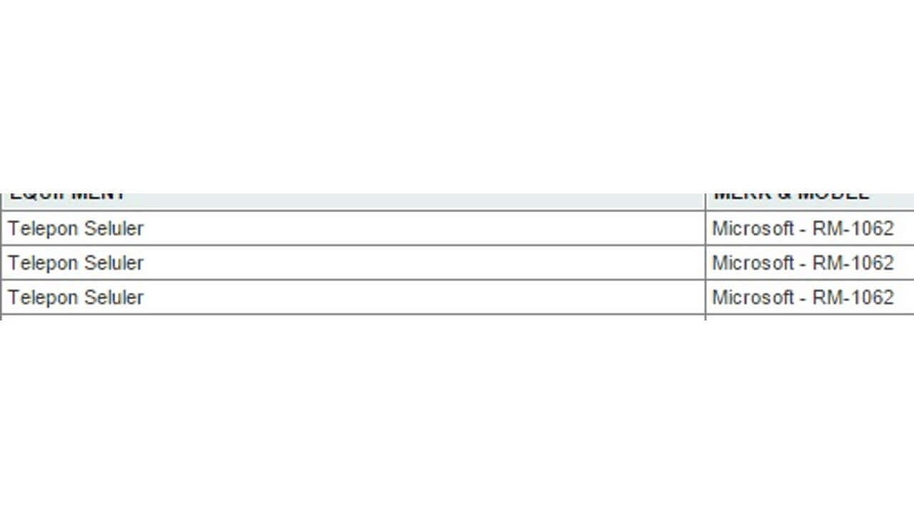 Microsoft製未発表「RM-1062」インドネシア認証サイトに登場