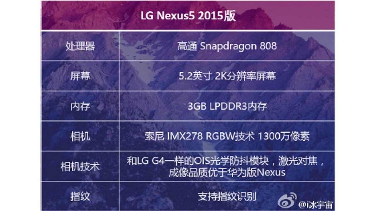 LG製「Nexus 5（2015）」スペックが伝えられる