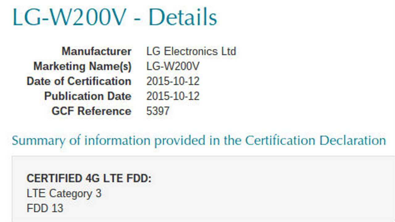 Verizon版「LG Watch Urbane 2nd Edition LTE（LG-W200V）」GCF認証取得