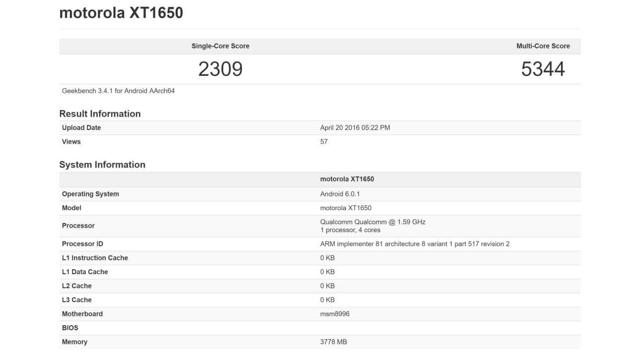 Motorola未発表型番「XT1650」ベンチマーク登場