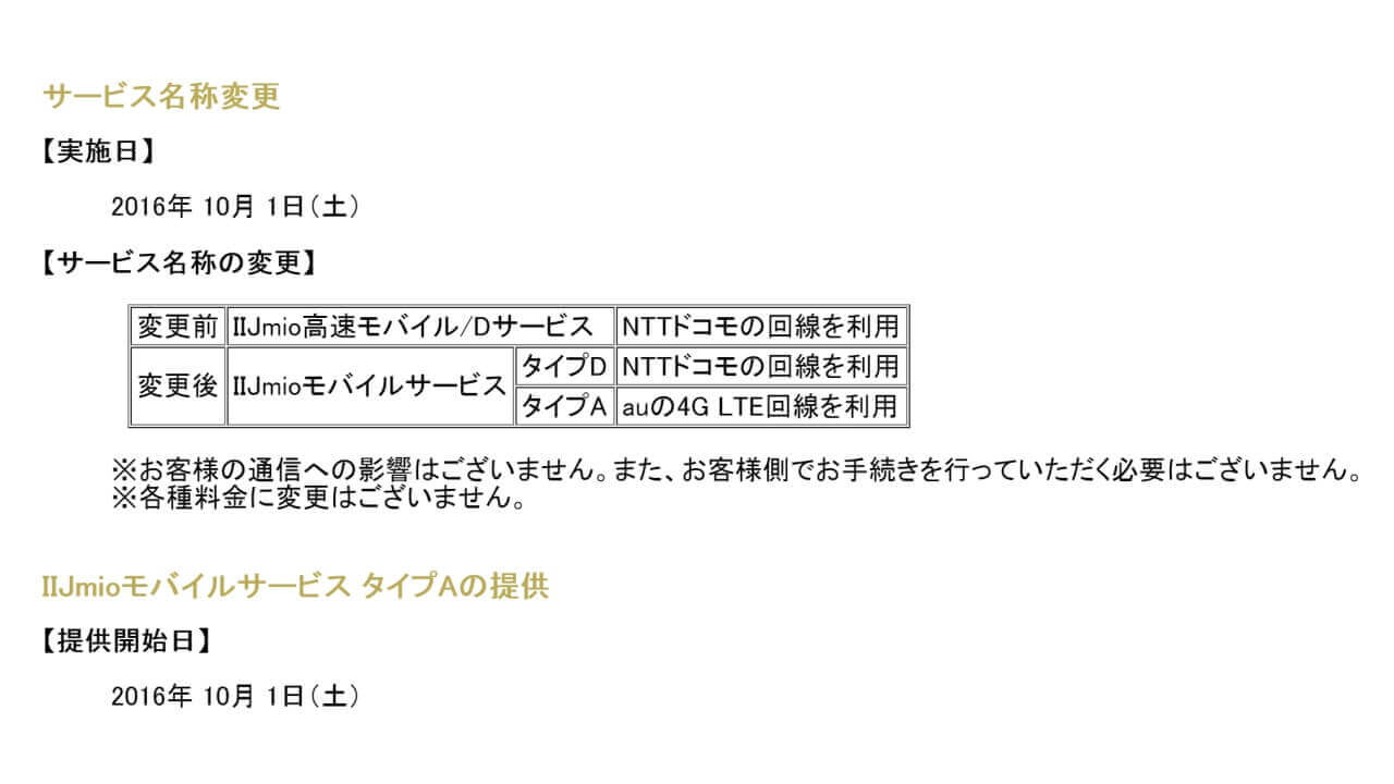 「IIJmioモバイルサービス」au 4G LTEプラン「タイプA」追加