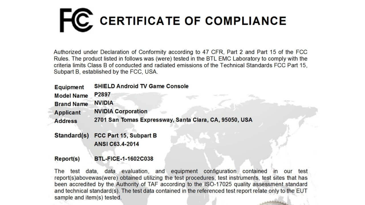 技適あり！NVIDIA製新型Android TVゲームコンソール「P2897」FCC認証取得