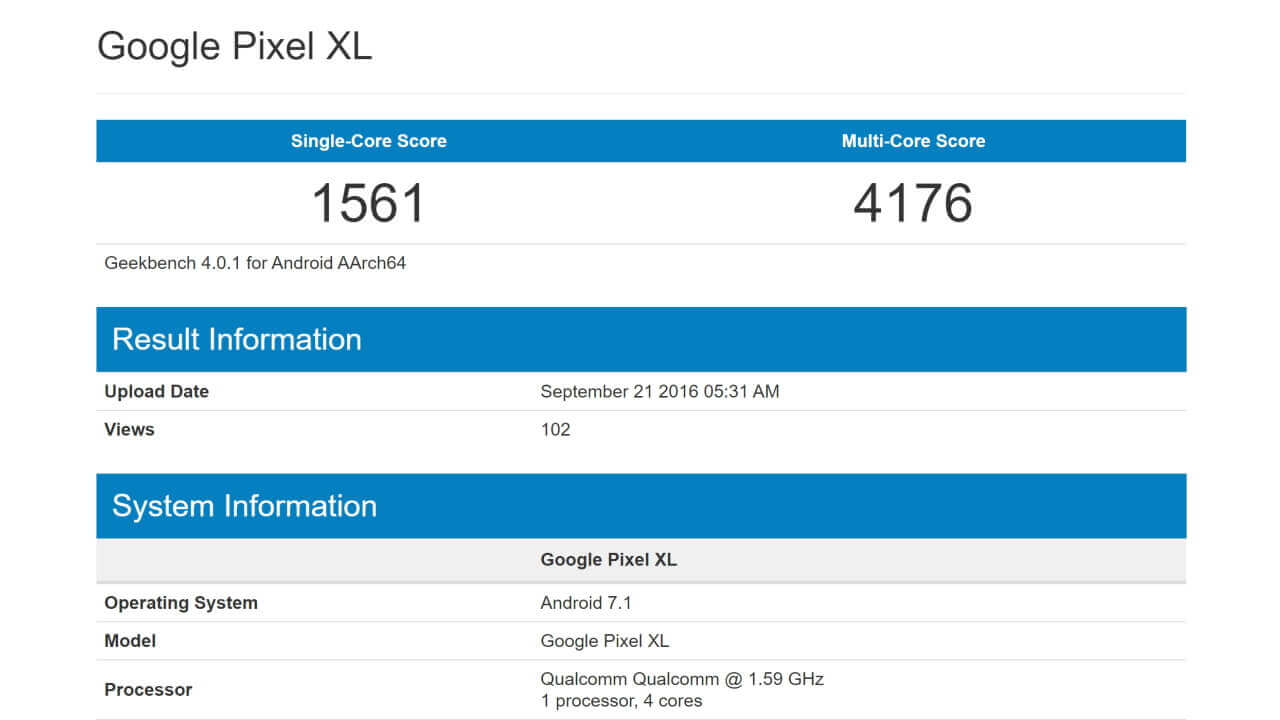 Android 7.1搭載「Pixel XL（Marlin）」ベンチマーク登場