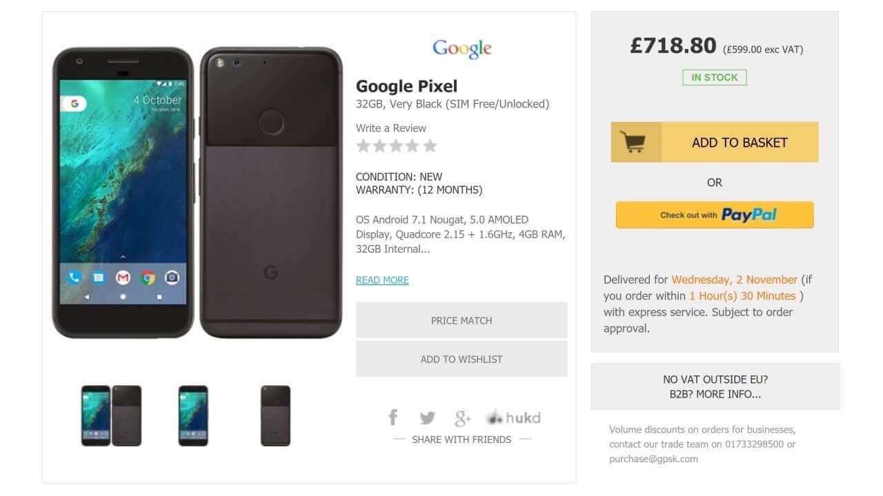 英Handtecに「Pixel」32GB/ブラックのみ入荷
