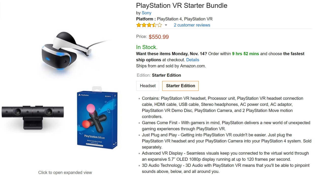米Amazonにバンドル「PS VR Starter Bundle」入荷