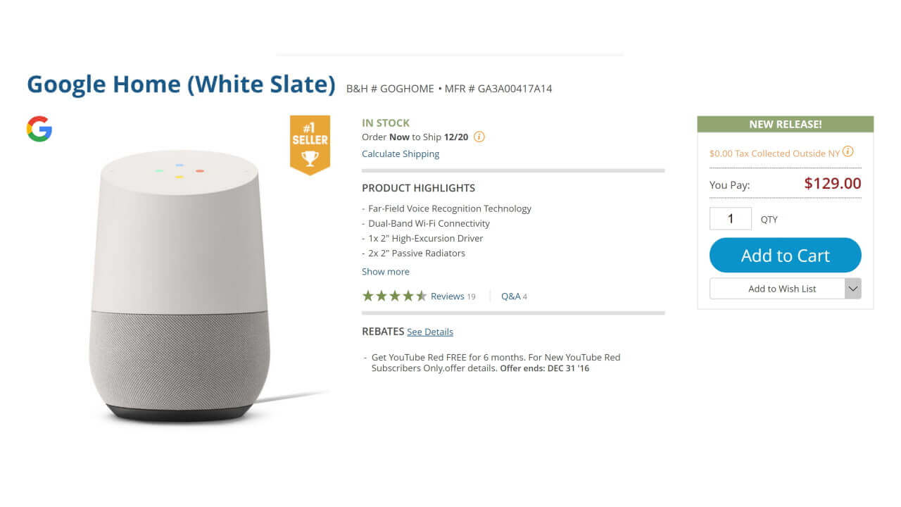 米B&Hに「Google Home」再入荷