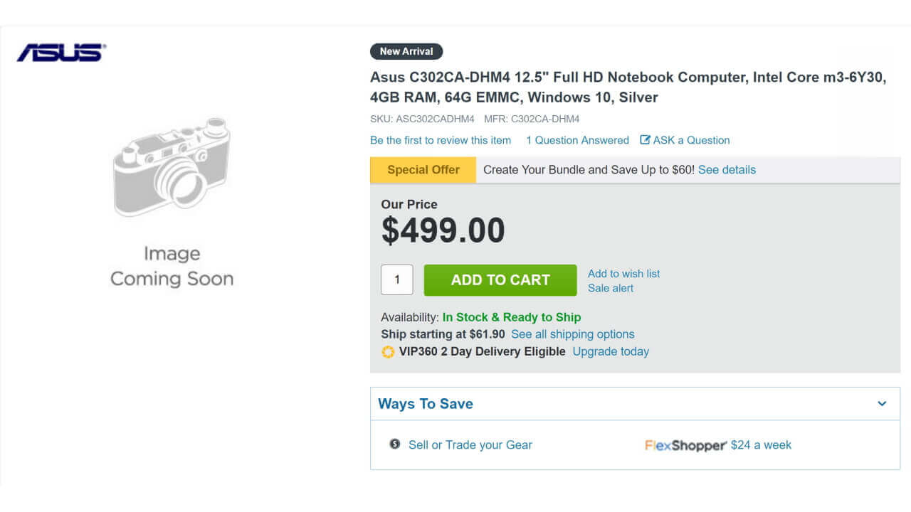 「ASUS Chromebook Flip C302CA」Core m3モデル米Adoramaに在庫有り