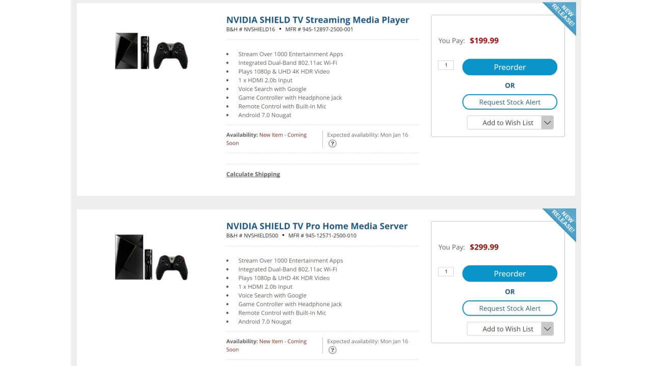 米B&Hが「New NVIDIA SHIELD TV/TV Pro」予約開始