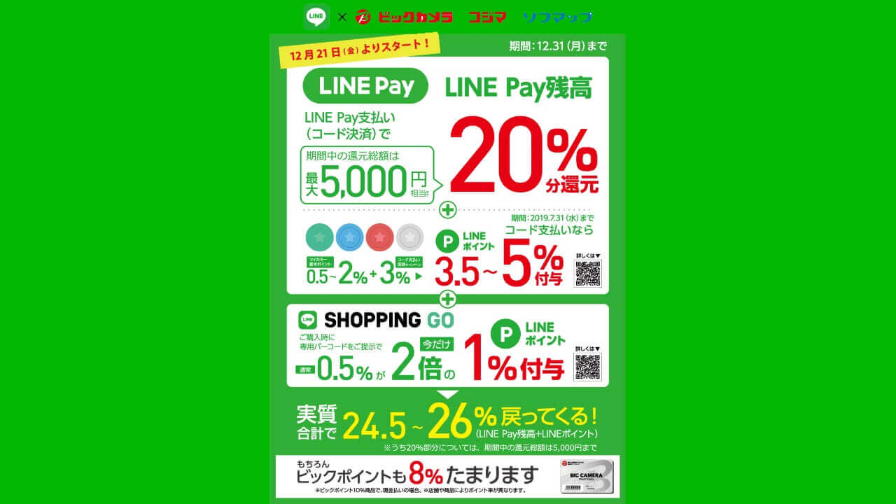 ビックカメラ「LINE Pay」利用可能に