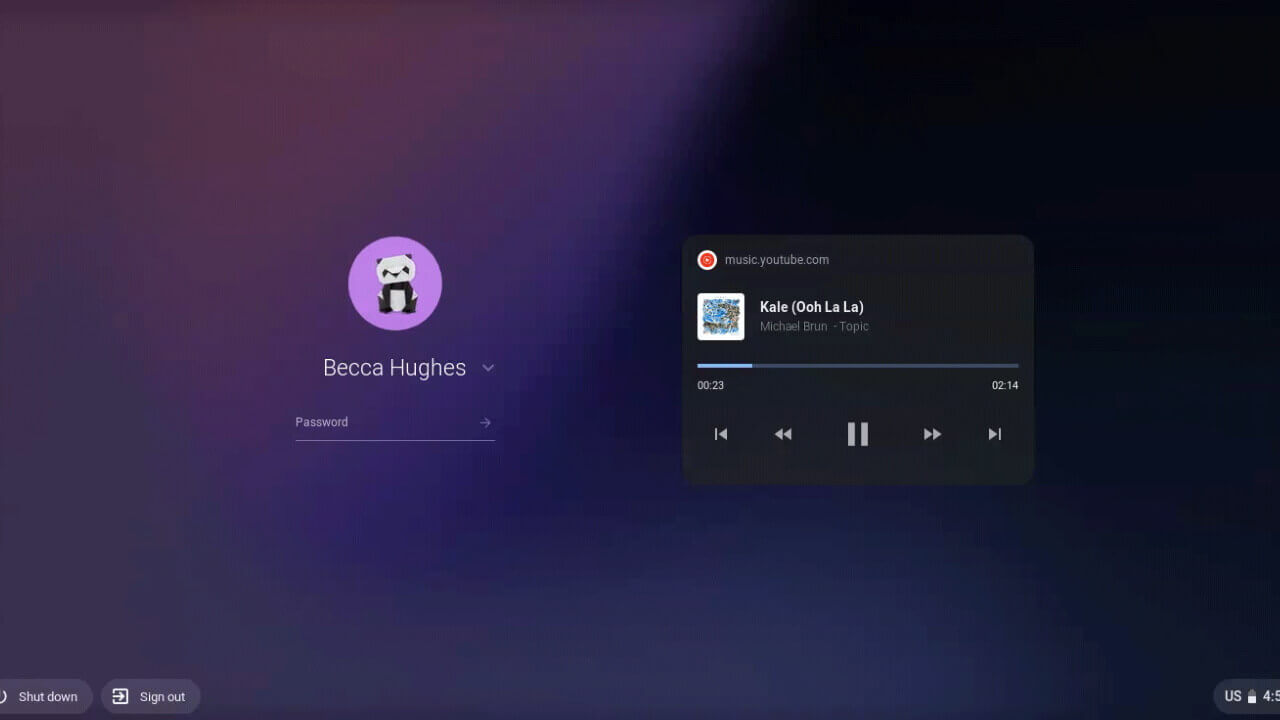 Chromebookのロック画面でメディア制御が可能に