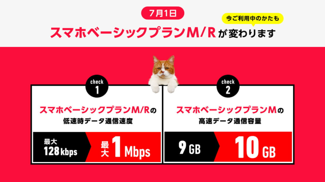 ワイモバイル、「スマホベーシックプラン M/R」超過時通信速度が最大1Mbpsに