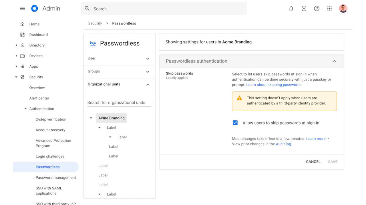 Google Workspace passkeys