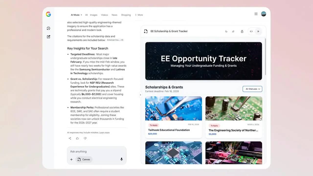 AI モード「Canvas」米国で展開